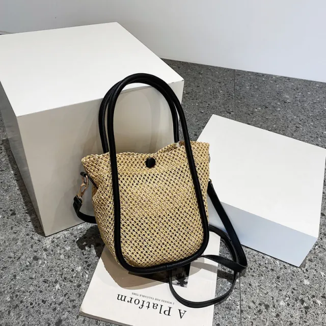 Women's Straw Portable Bucket Bag Black - Shop at LoveMi