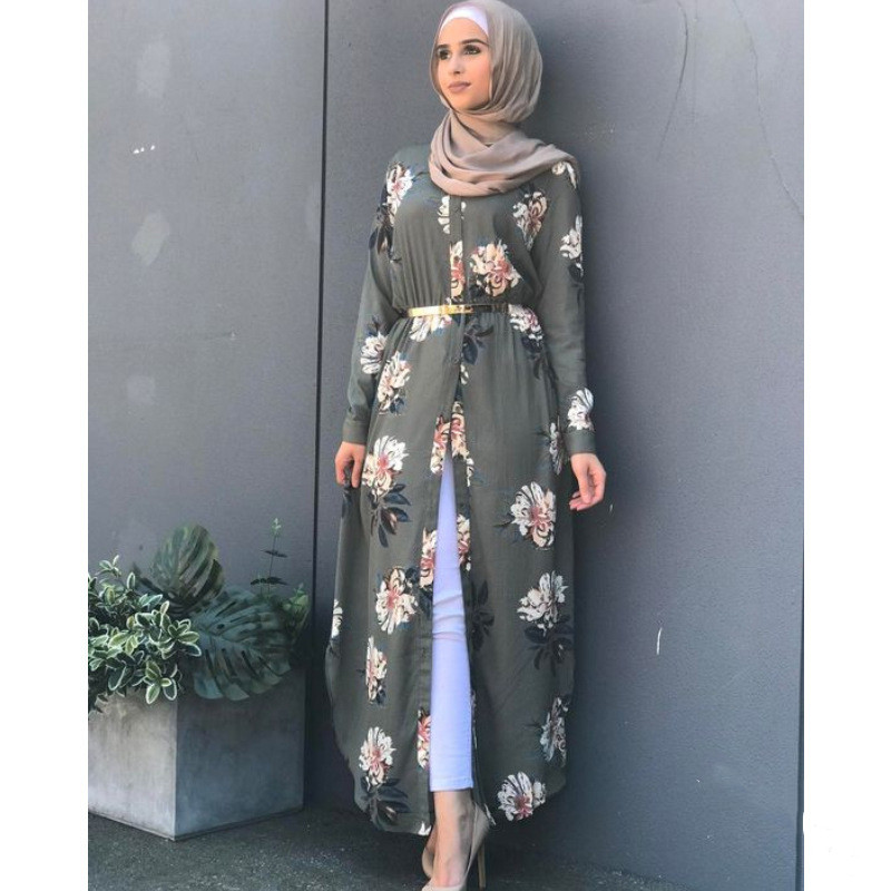 Temperament Printed Women's Long-sleeved Waist Casual Dress