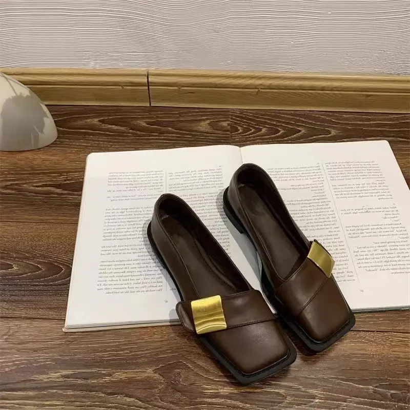 Women British Retro Square Toe Loafers 2026 Spring, Color Block Soft Sole Slip On Backless Mule Driving Shoes