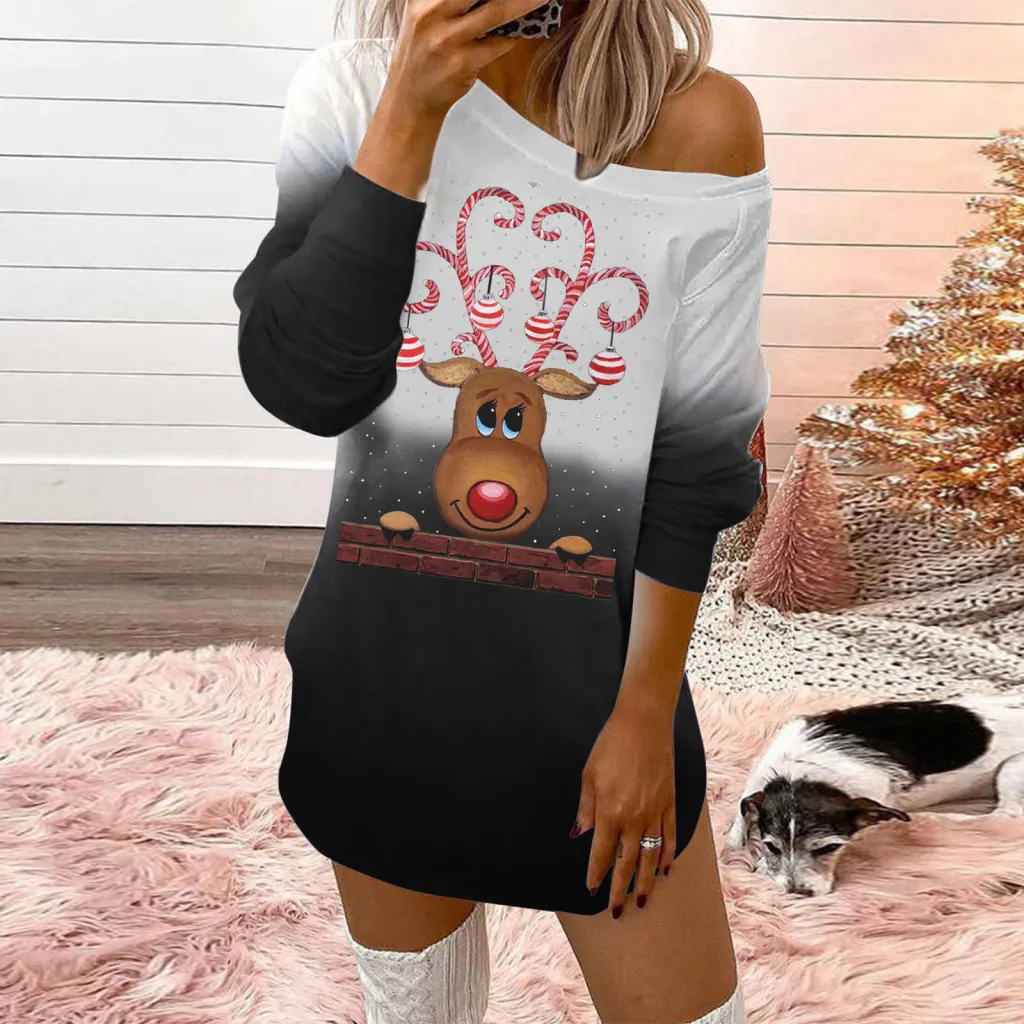 Fashionable Christmas Print Crew Neck Sweatshirt - 4Style-2Xl