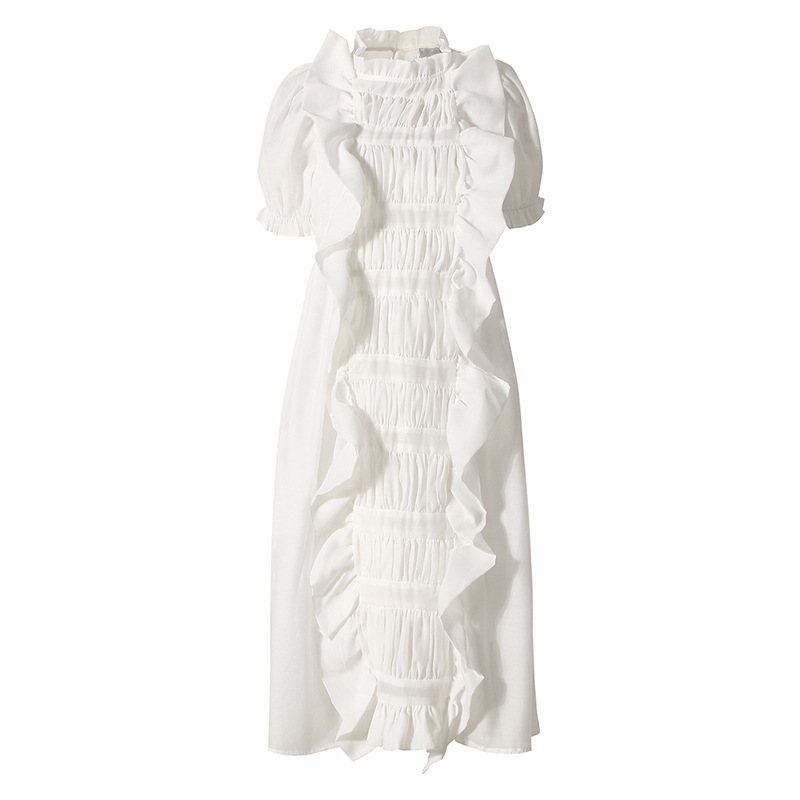 Solid White French Vintage Polyester Dress