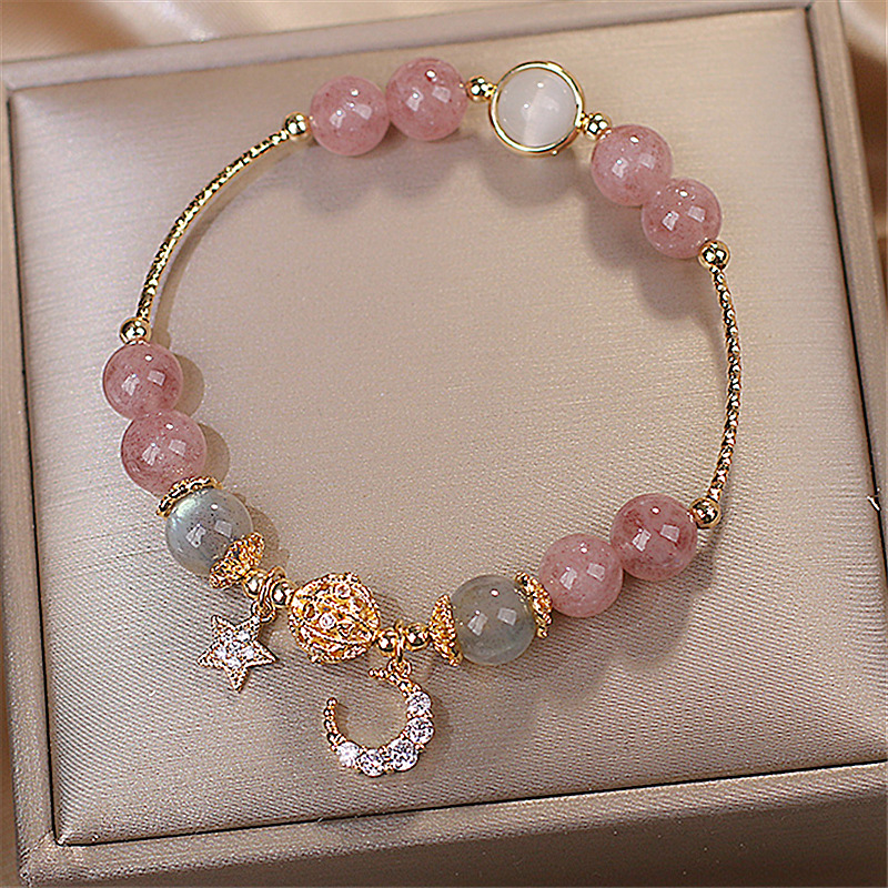 Natural Stone Star And Moon Strawberry Crystal Bracelet Women