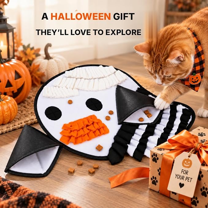 Halloween Ghost Snuffle Mat For Dogs & Cats, Treat Puzzle Enrichment Toy For Foraging, Mental Stimulation And Boredom Relief