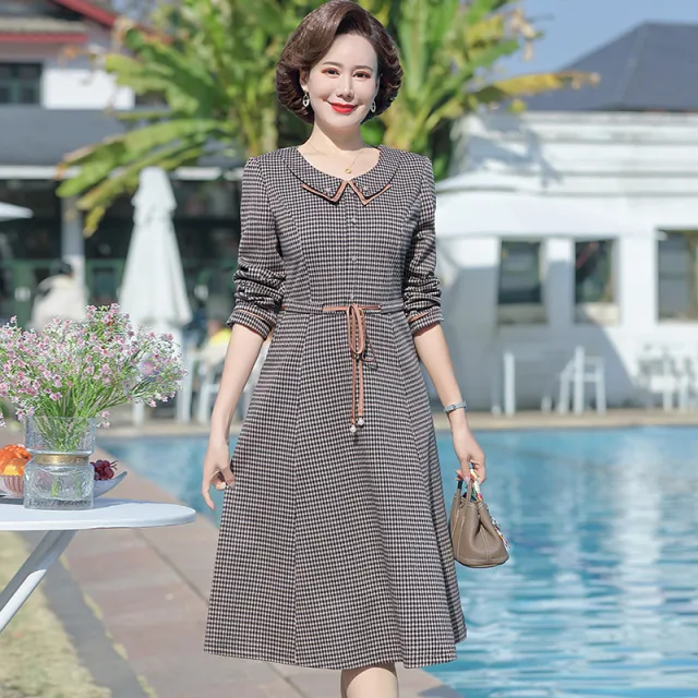 Western Style Noble Middle aged Women's Mother Dress Plaid - Shop at LoveMi