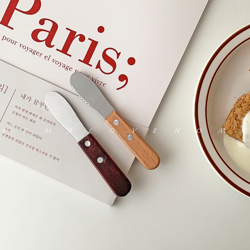 Japanese-style Distressed Butter Knife With Solid Wood Handle Bread Serrated Butter Knife Fruit Knife Jam Knife