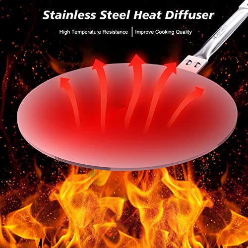 Heat Diffuser Simmer Ring Plate with Stainless Handle, Induction Adapter Plate for Gas Stove Glass Cooktop Converter, Flame Guard for Induction Hob Pans, 7.5 inch, 8 inch, and 9.25 inch Stainless Steel.