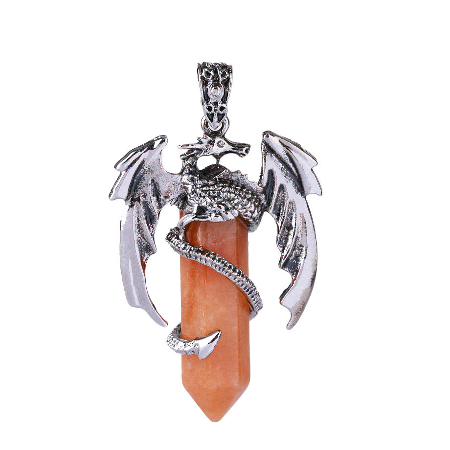 Dragon Shaped Brass Necklace With White K Hard Accessories Orange Jade - Shop at LoveMi