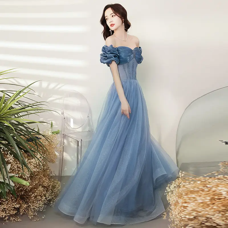 One-shoulder Simple Banquet Temperament Performance Host Art Test Dress