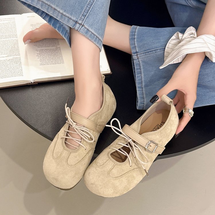 Women Round Toe Hollow Cut Out Lace Up Flats, Dual Strap Suede Soft Sole Casual Walking Shoes Daily Outdoor Loafers