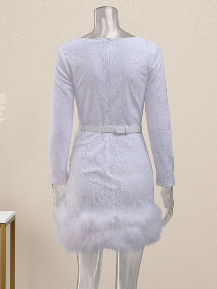 European And American Celebrity Temperament Lace Fur Patchwork Dress