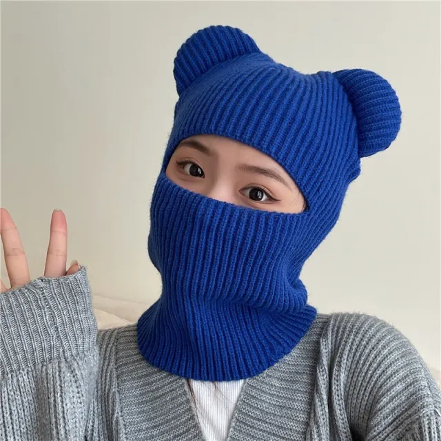 Women's Bear Ears Wool Pullover Hat Blue - Shop at LoveMi