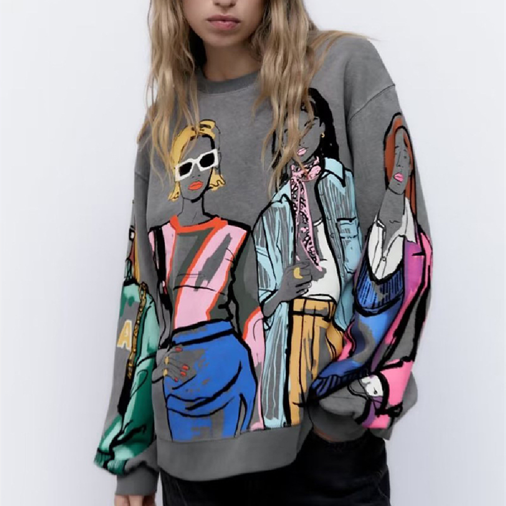 Women's Round Neck Loose Printed Sweater