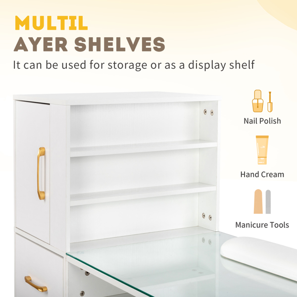 White Relief Particle Board Tempered Glass 141x50x112cm Three Doors And Two... 16