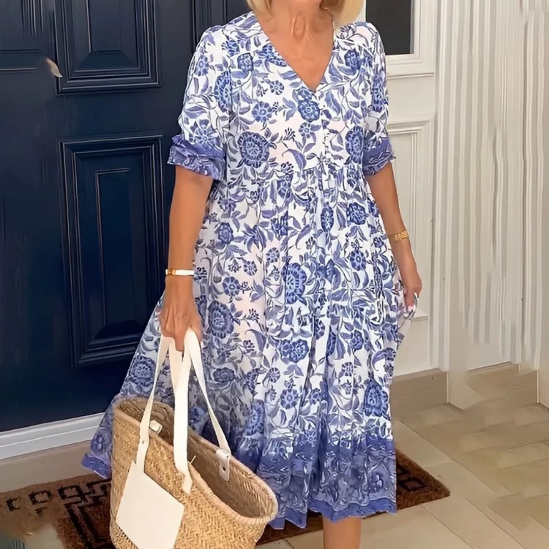 Temperament Commuting Long Floral Tie Dyed Printed Dress