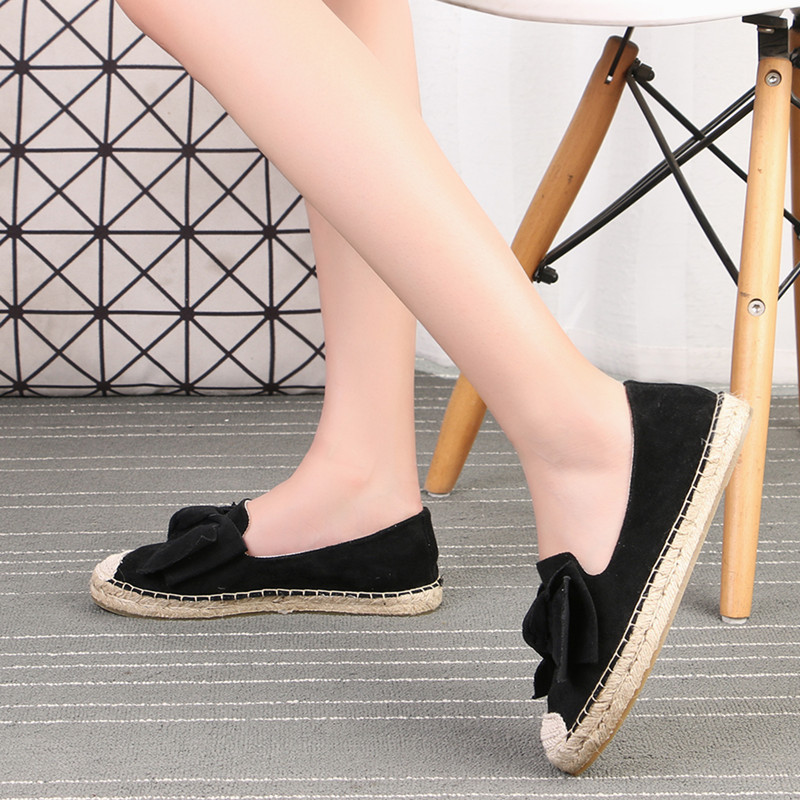 Flat Straw Woven Linen One-step Bow-knot Round-toe Espadrilles Shoes