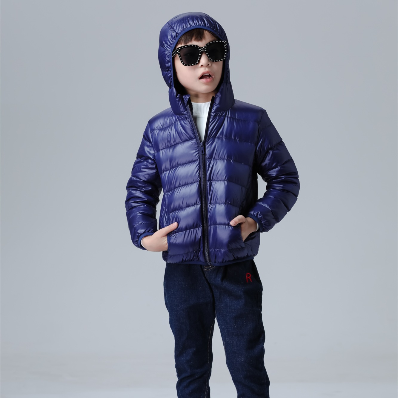 Crescent Pocket Boys And Girls Hooded Lightweight Warm Down Jacket