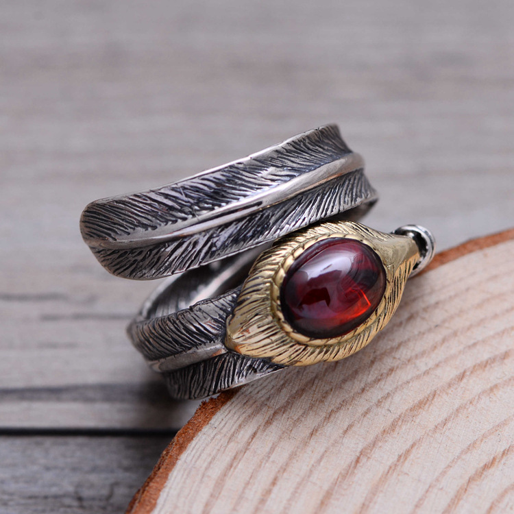 Women's Garnet Vintage Statement Feather Ring