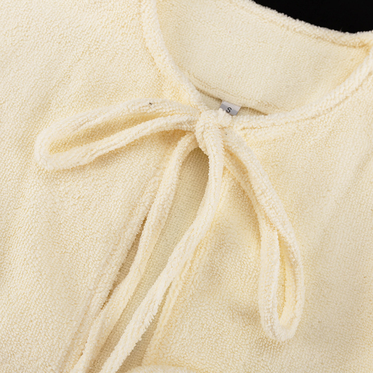 Terry Cloth Tie Front Short Sleeve Jacket & Elastic Waist Casual Shorts 2-Piece Loungewear Set 8