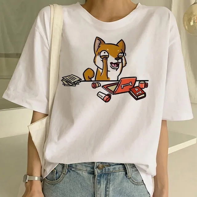 Women's Fashion Shiba Inu Dog Round Neck T shirt 24010Style - Shop at LoveMi