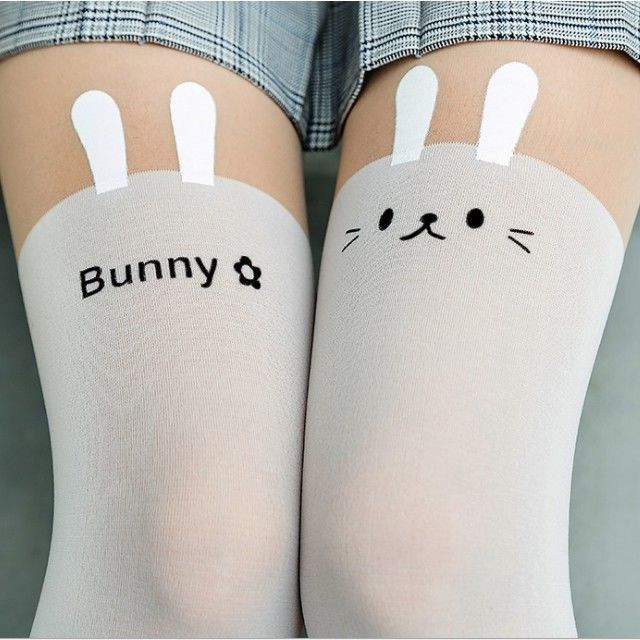 Title 1, Printed stitching white cartoon stretch stockings