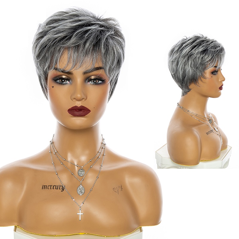 Granny Gray Middle aged And Elderly Mother With Short Curly Hair Grey - Shop at LoveMi