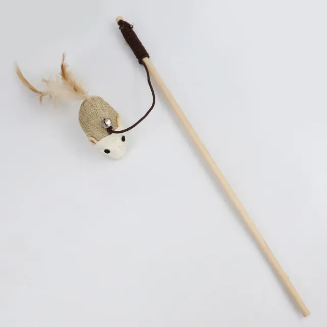 Pet Extension Feather Bells Tease Cat Pole Toys Burlap Mouse - Shop at LoveMi