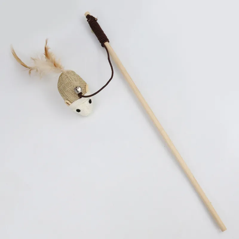 Pet Extension Feather Bells Tease Cat Pole Toys - Burlap Mouse