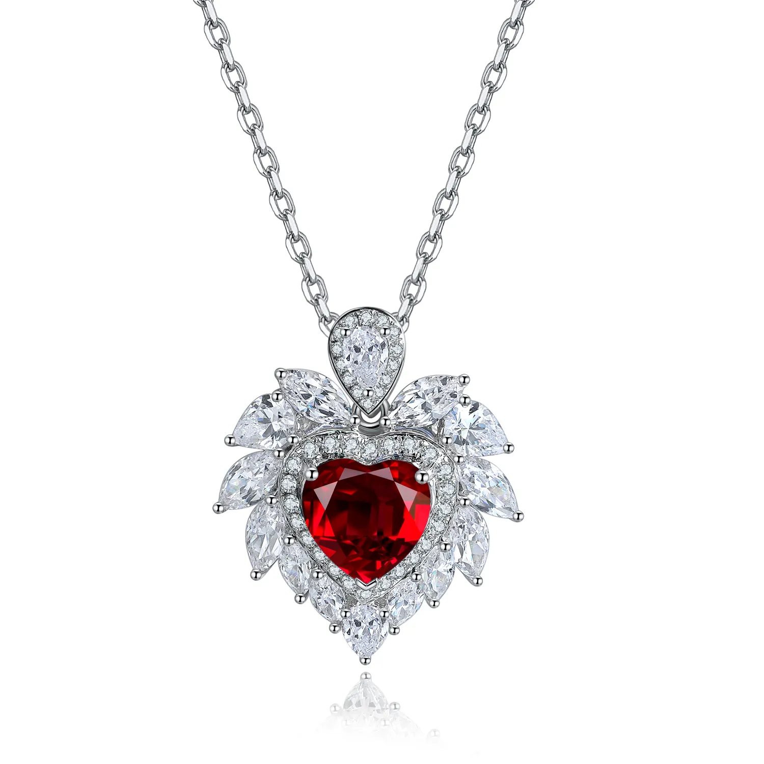 S925 Silver 4.3g Heart Lab-Created Gemstone Necklace