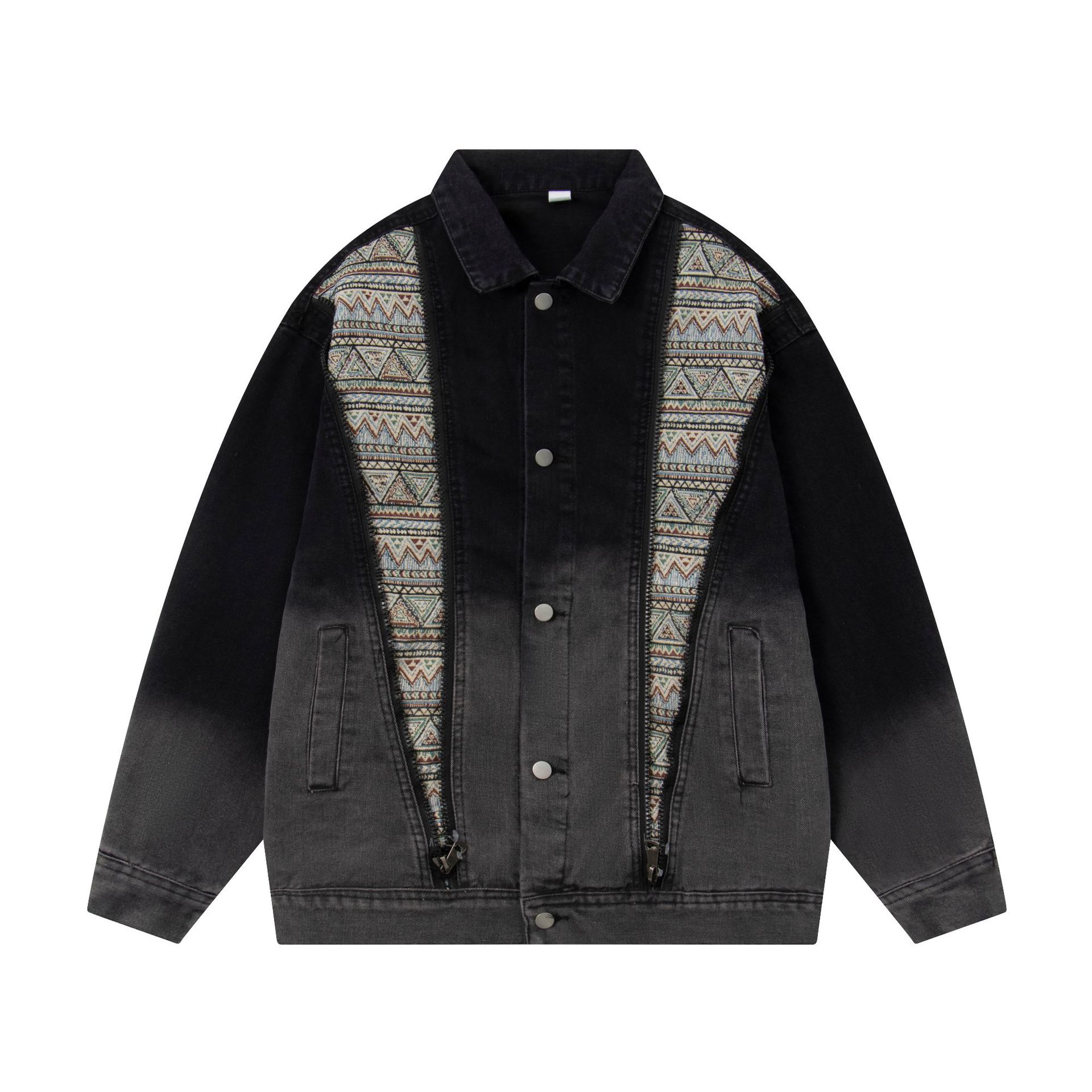 Zipper Stitching Wash Denim Jacket Coat