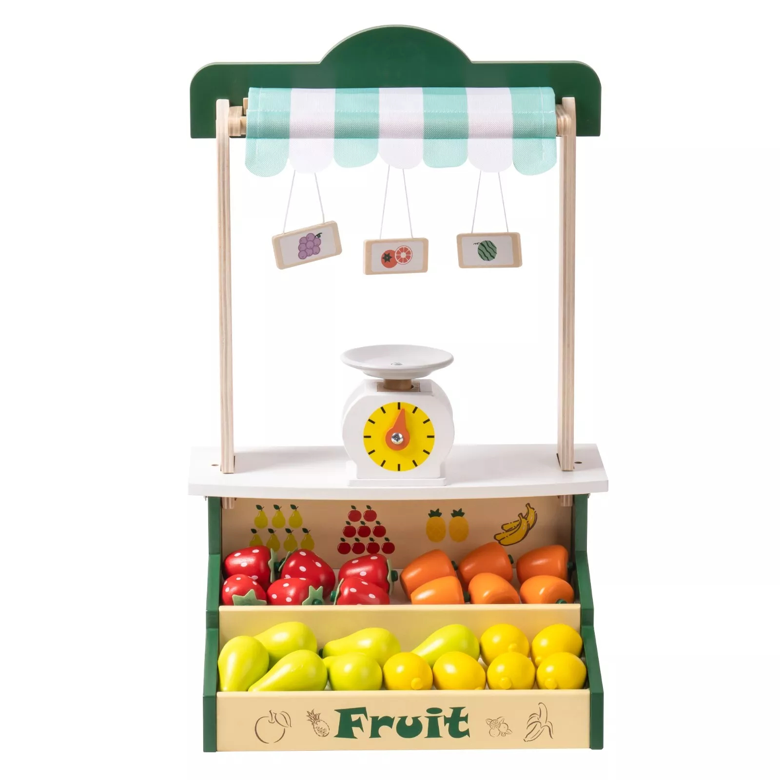 Wooden Farmers Market Stall Toy for Kids. Product Description: ROBOTIME Wooden Farmers Market Stand Fruit Stall, Toy Grocery Store Set for Kids, Role Play Food Toy Set for Boys Girls 3+ Characteristics: Product Name: Pretend Toys Brand: ROBOTIME Theme: Ki