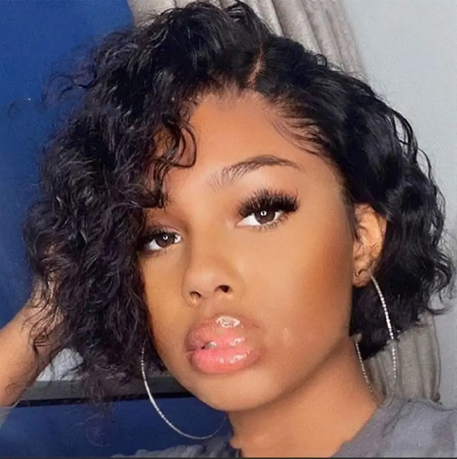 Side Parting Short Curly Black African Small Curly Wig