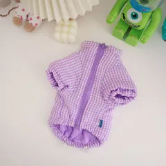 Dog Clothes Autumn And Winter Thick Plaid Cotton Coat - Purple - View 1