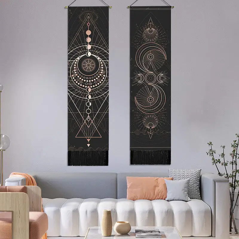 Sun Moon Phase Decoration Background Cloth Tapestry Bohemian Tassel Painting Living Room