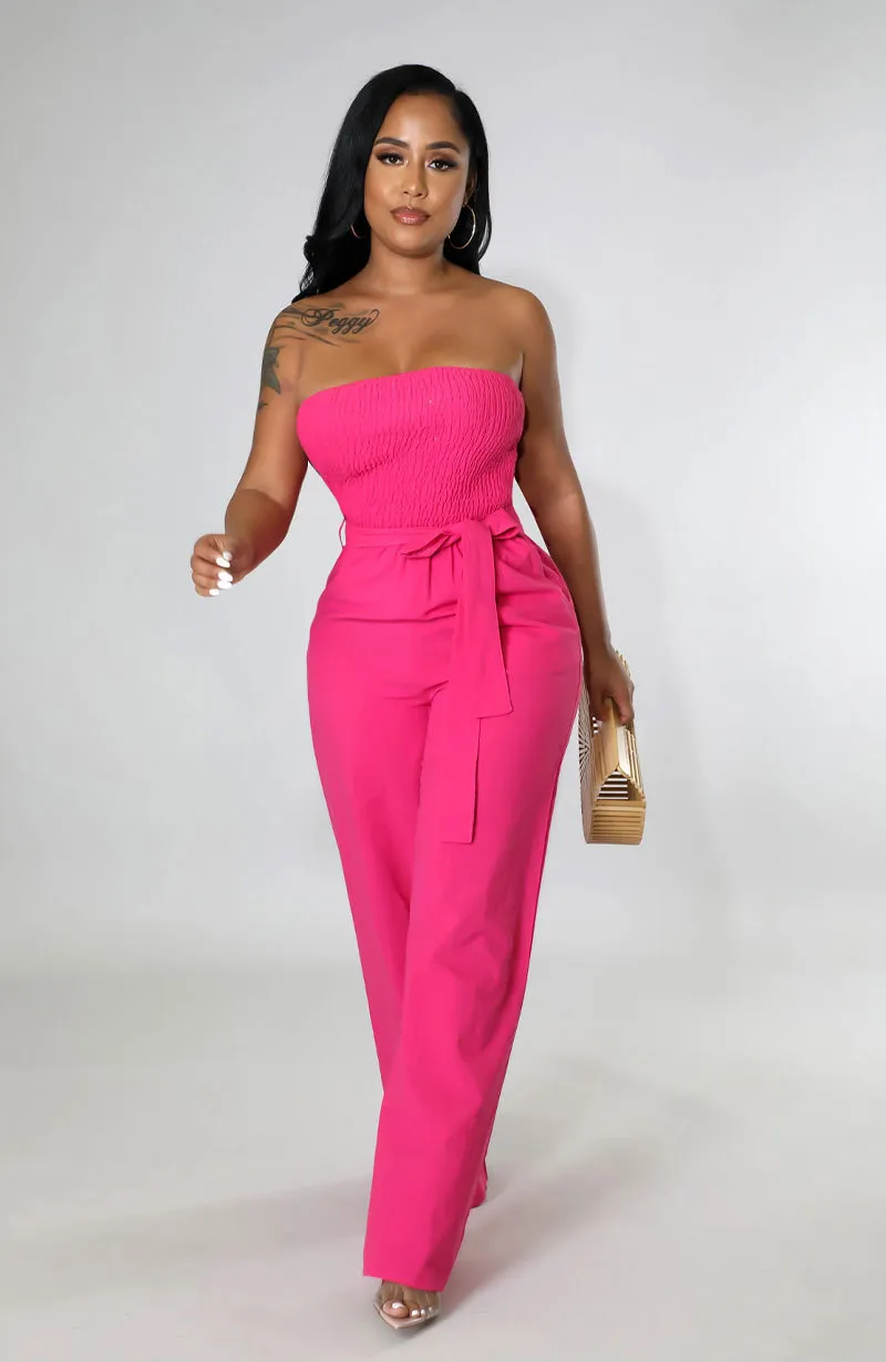 Ladies Casual Loose Drape Mopping Jumpsuit - Red