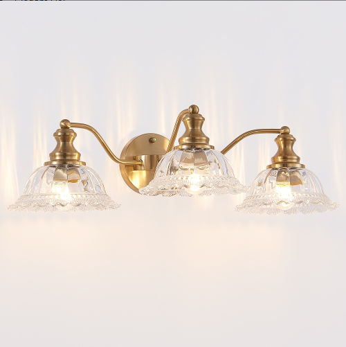 24″ Vintage 3-Light Bathroom Wall Sconce – Gold Metal & Glass Vanity Light - Image 4