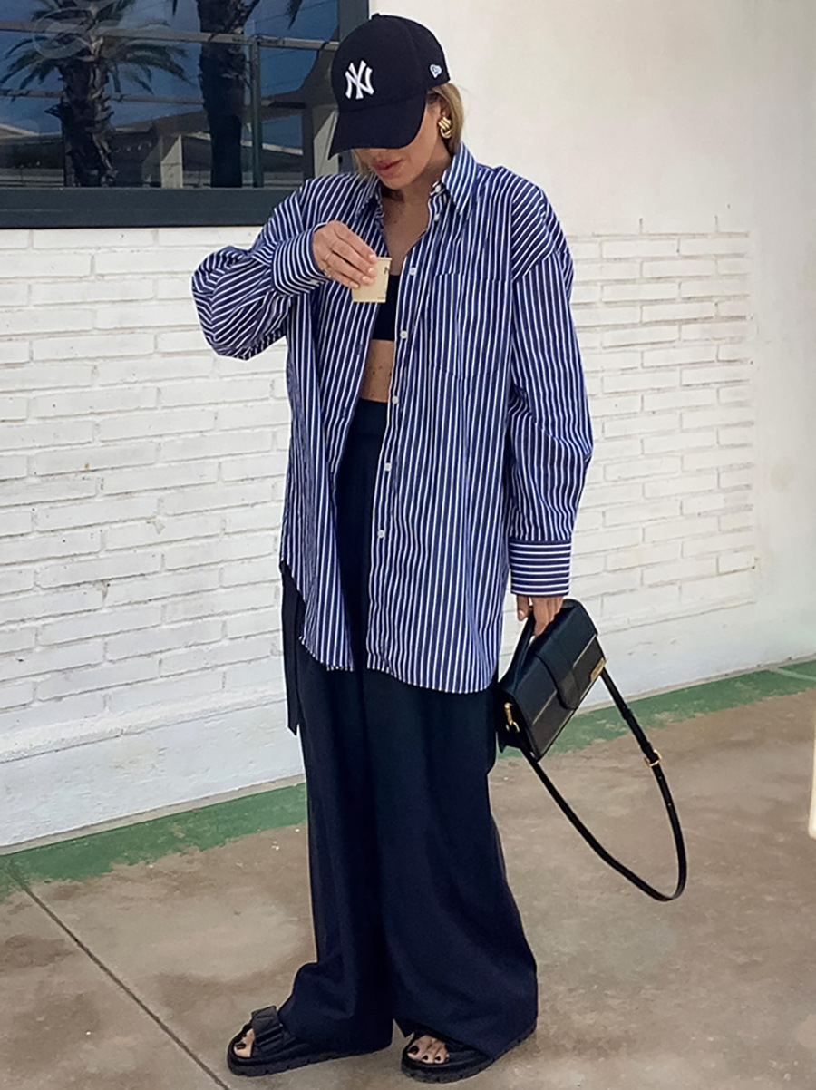 Women's Fashion Loose Cotton Striped Shirt