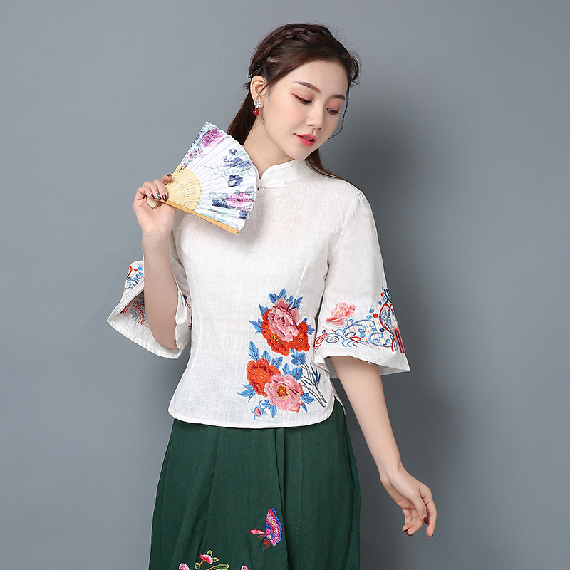 Title 2, Heavy Embroidery Stand Collar Horn Sleeve Pan B...