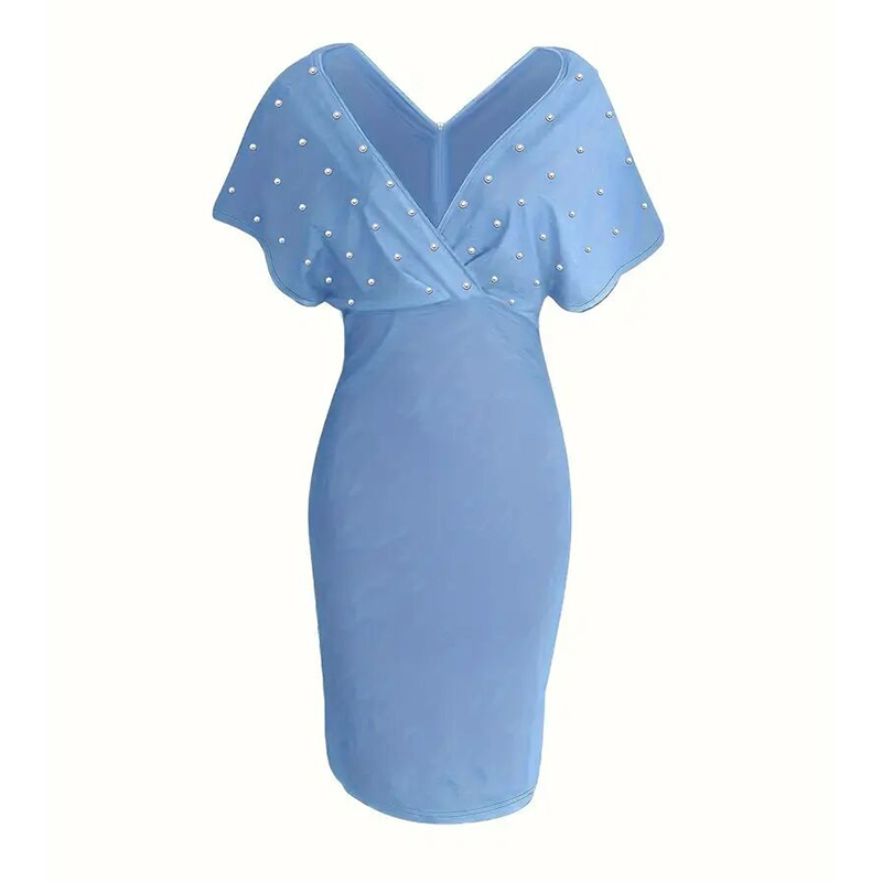 Women's Elegant Deep V Neck Wrap Bodycon Dress Back Zipper Pencil Midi Dress - Image 20