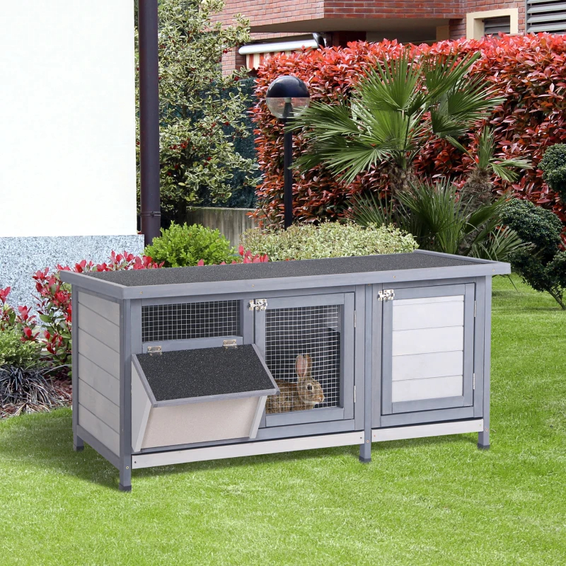 Wooden Rabbit Hutch Bunny Hutch Cage Guinea Pig With Waterproof Roof, No Leak Tray And Feeding Trough, For Rabbits, Chickens, Ducks