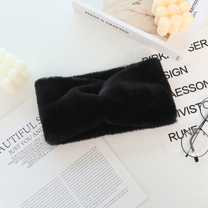 Warmth Elastic Knotted Sports Headband Plush Wide Headband Headscarf Women Black - Shop at LoveMi