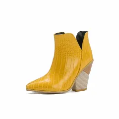 High-heeled Martin Boots With Thick Heel And Pointed Toe - Yellow - View 1