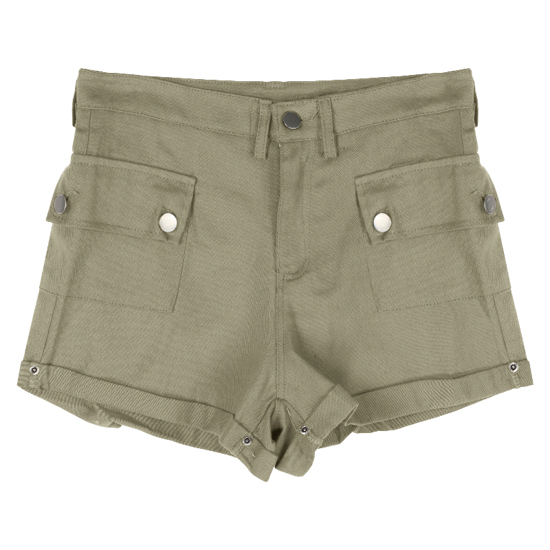 Women's Khaki Rolled Cargo Denim Shorts Khaki - Shop at LoveMi