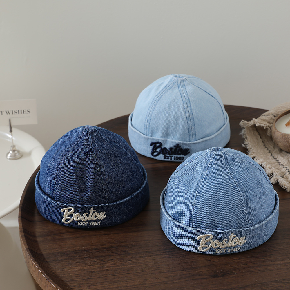 Children's Single-color English Letter Embroidered Adjustable Washable Distressed Bohemian Style Peaked Top Hat For Travel And Play 4