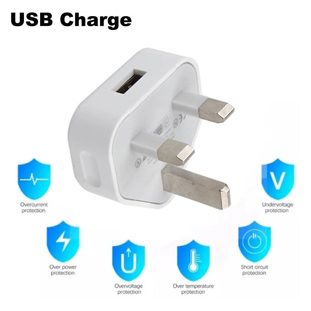 6 Pack UK USB Wall Charger 3 Pin Plug Mains Adapter For Phones, Tablets Power