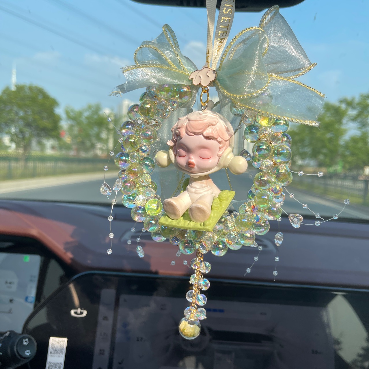 Title 2, Transparent Beaded Mesh Double-sided Bow Car Ha...