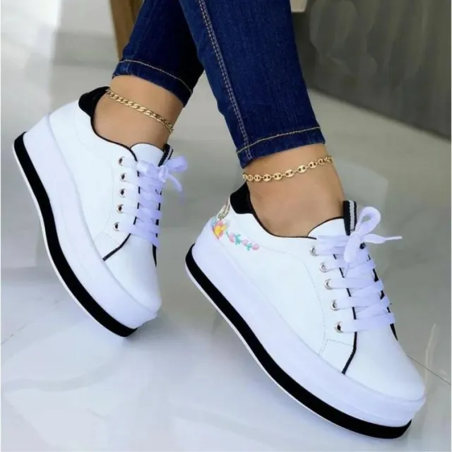 Flowers Embroidery Sneakers For Women Platform Shoes Black - Shop at LoveMi