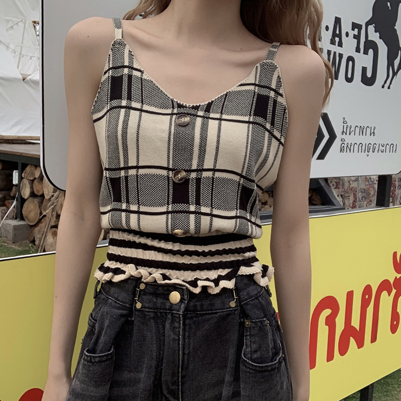 Title 5, Thin Sleeveless Sleeveless Inner Top Plaid Base...