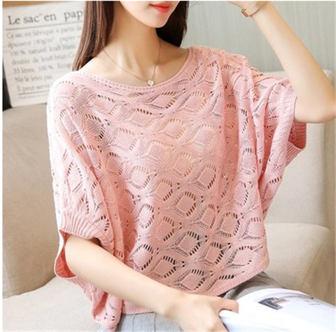 Title 5, Womens Pullover T-shirt Loose Openwork Knitted...