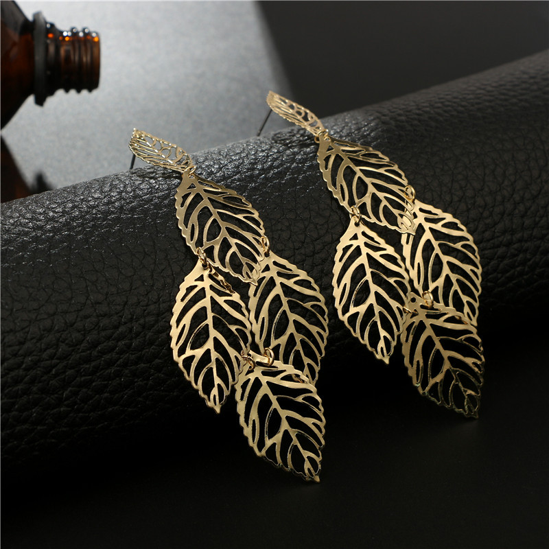 Long Large Leaf Alloy Earrings