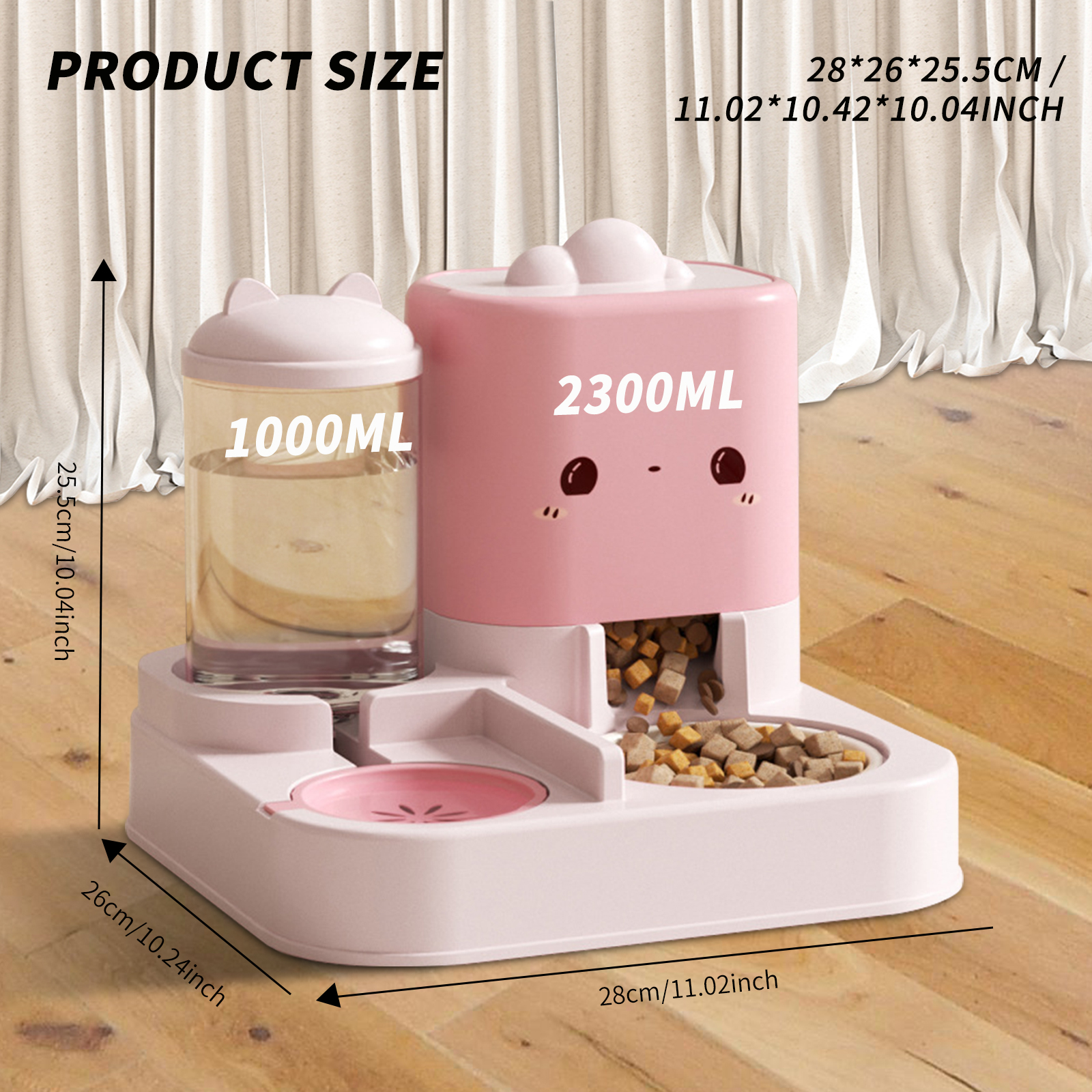 Super Cute Pink Cartoon Shaped Pet Feeding And Drinking Device, Filled With Cute Elements, Paired With Thoughtful Large Capacity Design, Easily Solves The Problem Of Pet Hunger And Thirst Dur